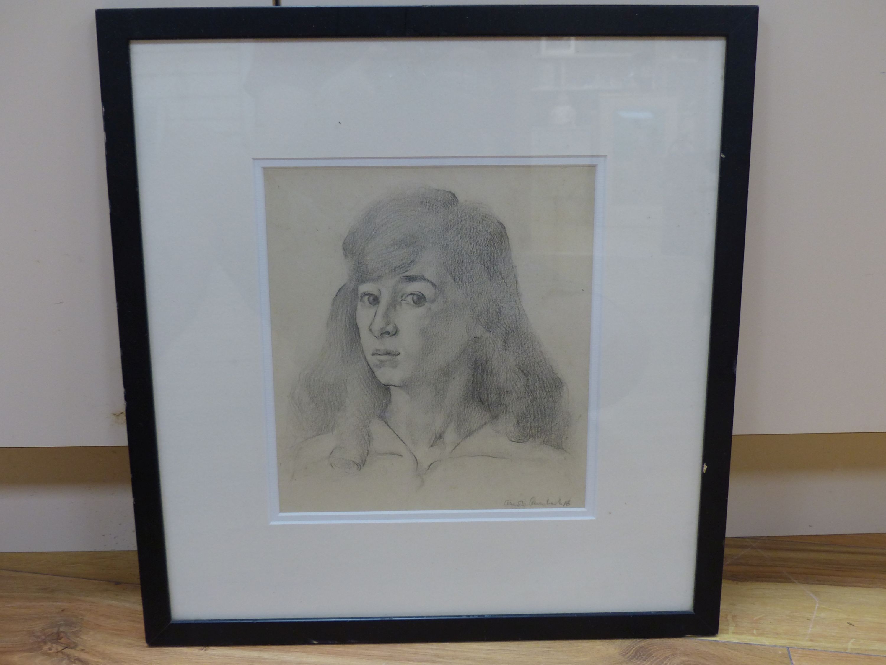 Arnold Auerbach (1898-1978), pencil, Portrait of a young woman, signed and dated '16, 25 x 23cm